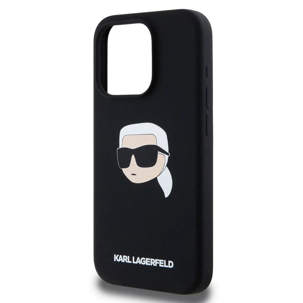 Futrola MagSafe za Apple iPhone 15, Karl Lagerfeld, Silikonska Karl's Head, Crna