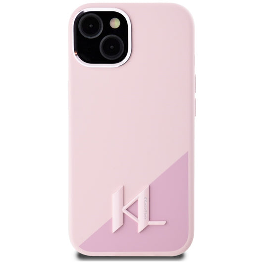 Husa MagSafe za Apple iPhone 15, Karl Lagerfeld, Silicone Shadow Metal Initial, Roze