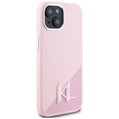 Husa MagSafe za Apple iPhone 15, Karl Lagerfeld, Silicone Shadow Metal Initial, Roze