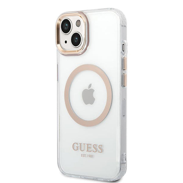 Futrola MagSafe za Apple iPhone 15 Plus, Guess, Metal Outline, Zlatna