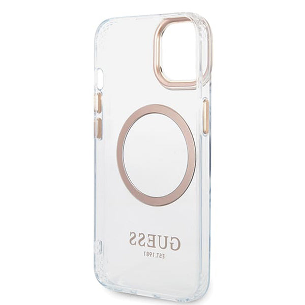 Futrola MagSafe za Apple iPhone 15 Plus, Guess, Metal Outline, Zlatna
