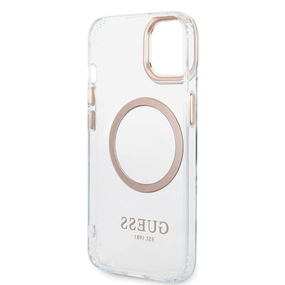 Futrola MagSafe za Apple iPhone 15 Plus, Guess, Metal Outline, Zlatna