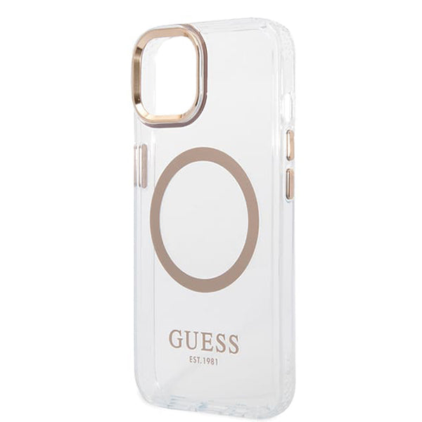 Futrola MagSafe za Apple iPhone 15 Plus, Guess, Metal Outline, Zlatna