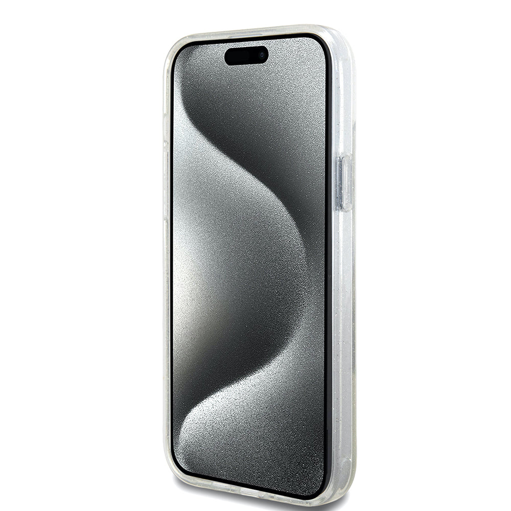 Futrola MagSafe za Apple iPhone 15 Plus, Guess, Ring Stand Script Glitter, Providna