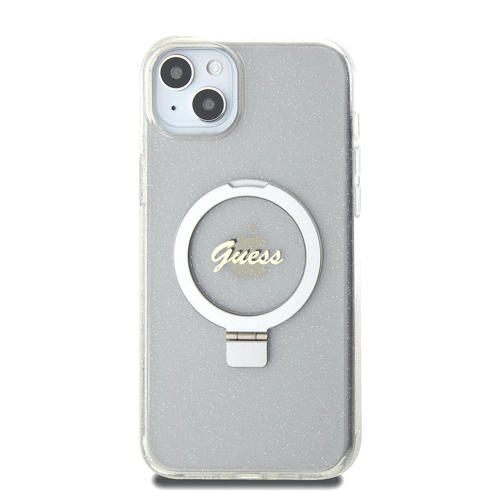 Futrola MagSafe za Apple iPhone 15 Plus, Guess, Ring Stand Script Glitter, Providna