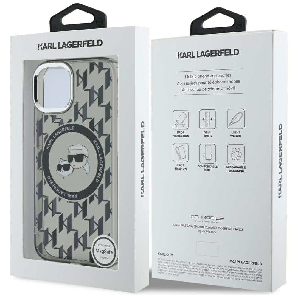 Futrola MagSafe za Apple iPhone 15 Plus, Karl Lagerfeld, IML Monogram Karl & Choupette's Heads, Crna