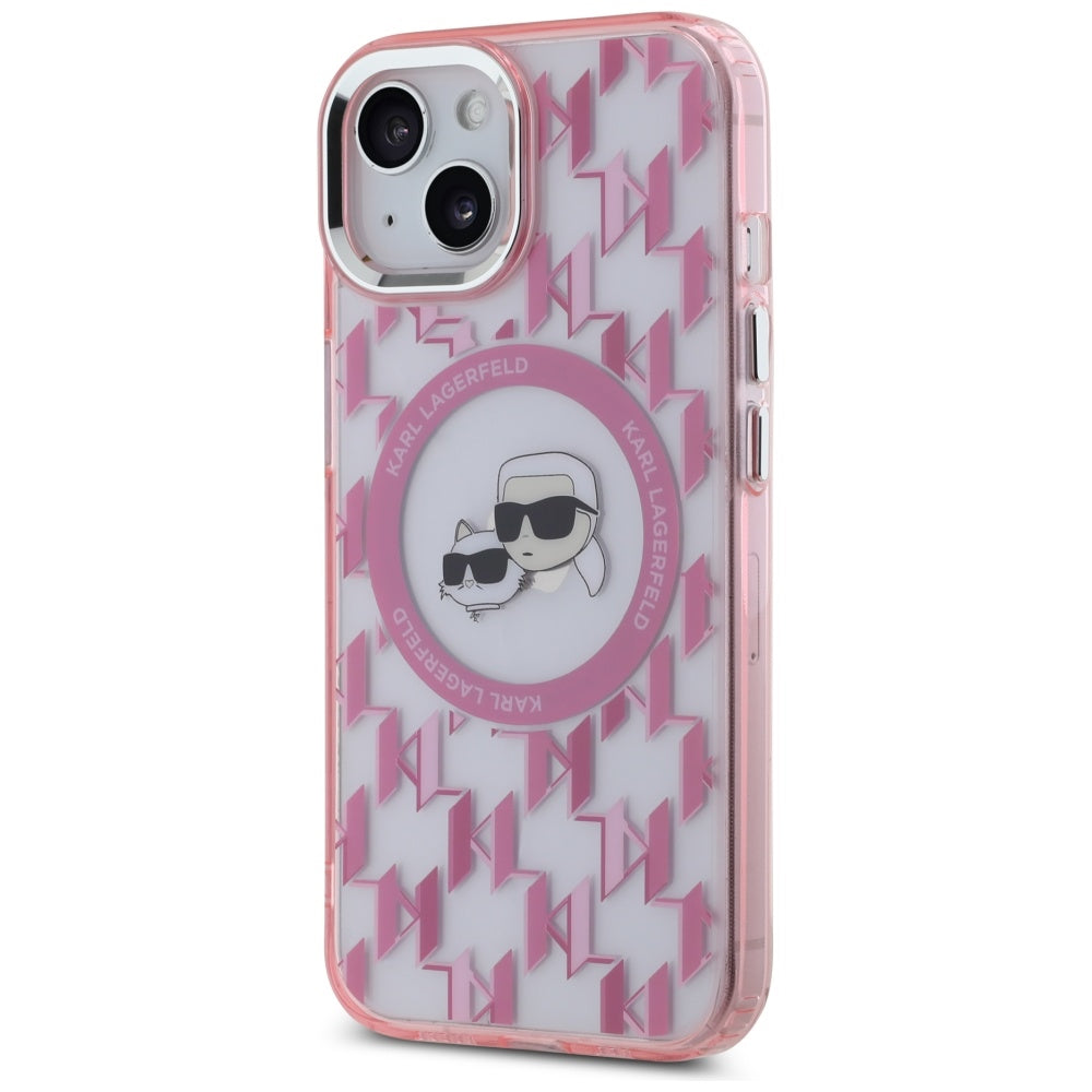 Futrola MagSafe za Apple iPhone 15 Plus, Karl Lagerfeld, IML Monogram Karl & Choupette's Heads, Roze