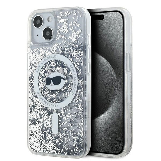 Husa MagSafe za Apple iPhone 15 Plus, Karl Lagerfeld, Liquid Glitter Choupette's Head, Transparentna