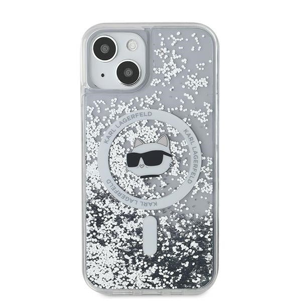 Husa MagSafe za Apple iPhone 15 Plus, Karl Lagerfeld, Liquid Glitter Choupette's Head, Transparentna