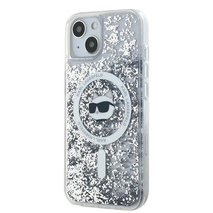 Husa MagSafe za Apple iPhone 15 Plus, Karl Lagerfeld, Liquid Glitter Choupette's Head, Transparentna