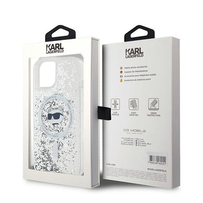 Husa MagSafe za Apple iPhone 15 Plus, Karl Lagerfeld, Liquid Glitter Choupette's Head, Transparentna