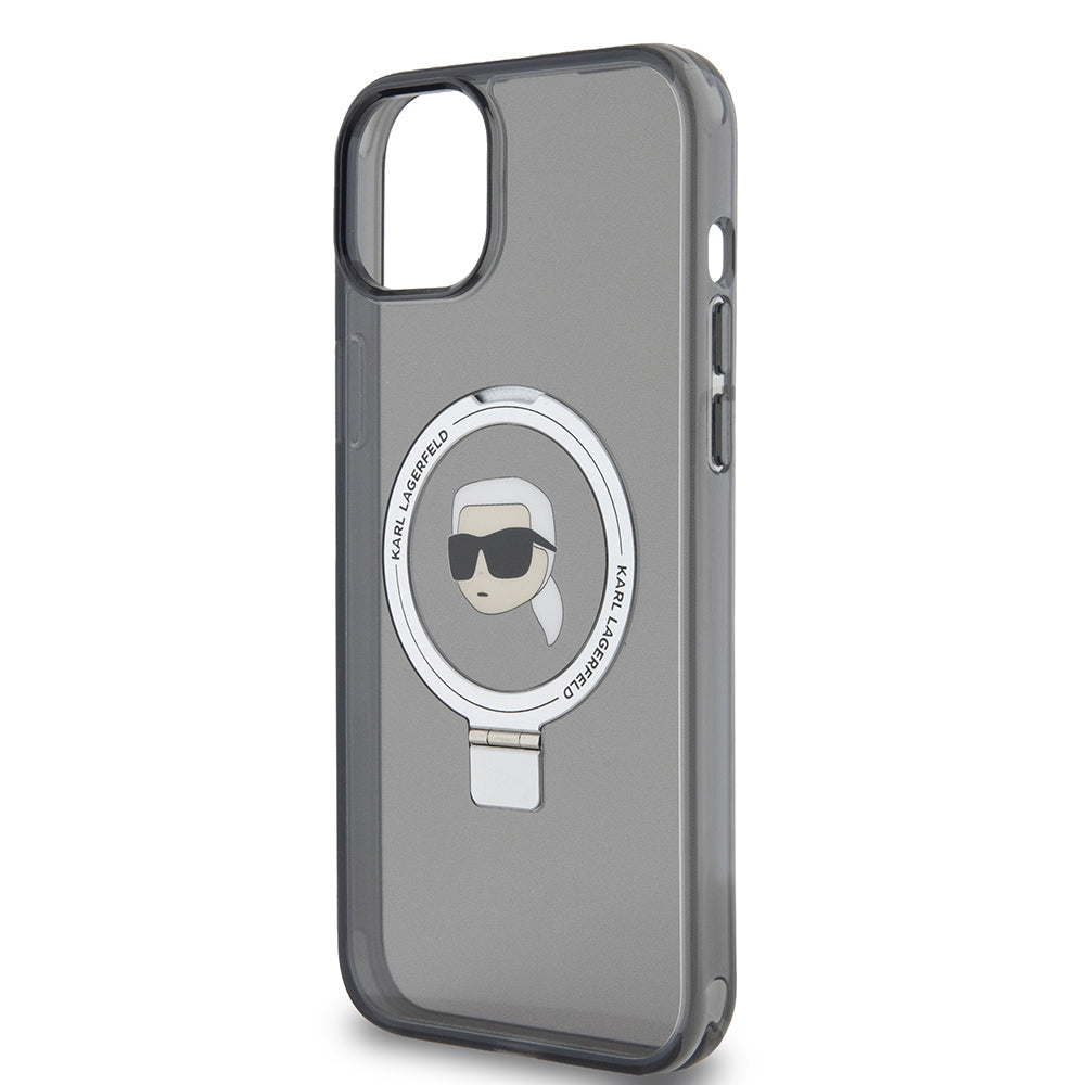 Futrola MagSafe za Apple iPhone 15 Plus, Karl Lagerfeld, Ring Stand Karl's Head, Crna