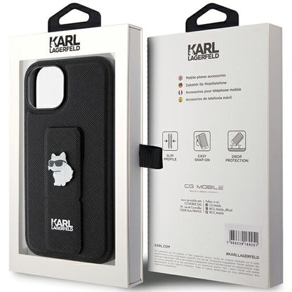 Futrola MagSafe za Apple iPhone 15 Plus, Karl Lagerfeld, Saffiano Gripstand Choupette, Crna