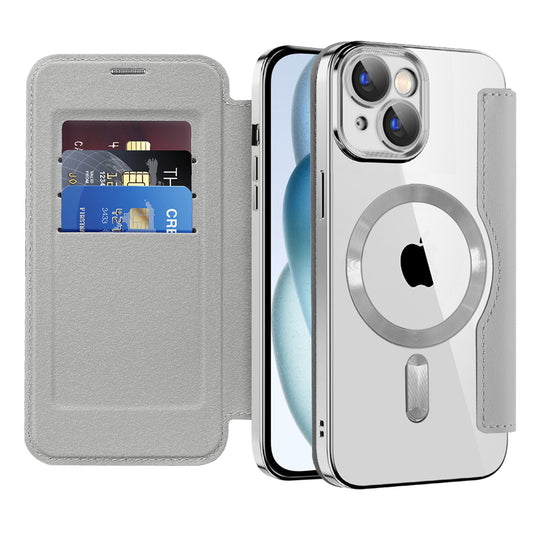 MagSafe futrola za Apple iPhone 15 Plus, Techsuit, SmartMag Book, Siva
