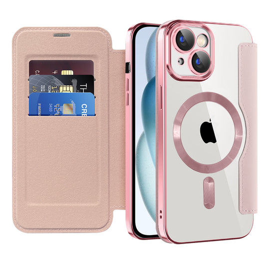 MagSafe futrola za Apple iPhone 15 Plus, Techsuit, SmartMag Book, Roze