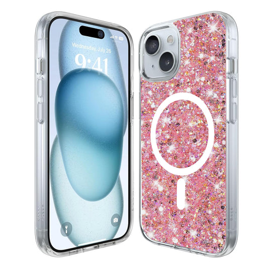 MagSafe futrola za Apple iPhone 15 Plus, Techsuit, Sparkly Glitter, Magenta