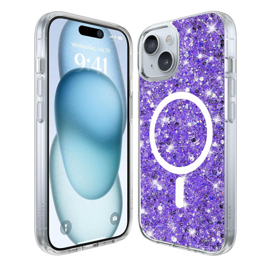 MagSafe futrola za Apple iPhone 15 Plus, Techsuit, Sparkly Glitter, Ljubičasta