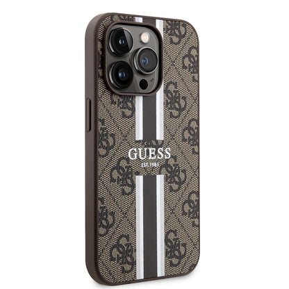 Husa MagSafe za Apple iPhone 15 Pro, Guess, 4G Printed Stripes, Braon