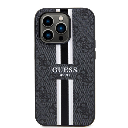 Futrola MagSafe za Apple iPhone 15 Pro, Guess, 4G Printed Stripes, Crna