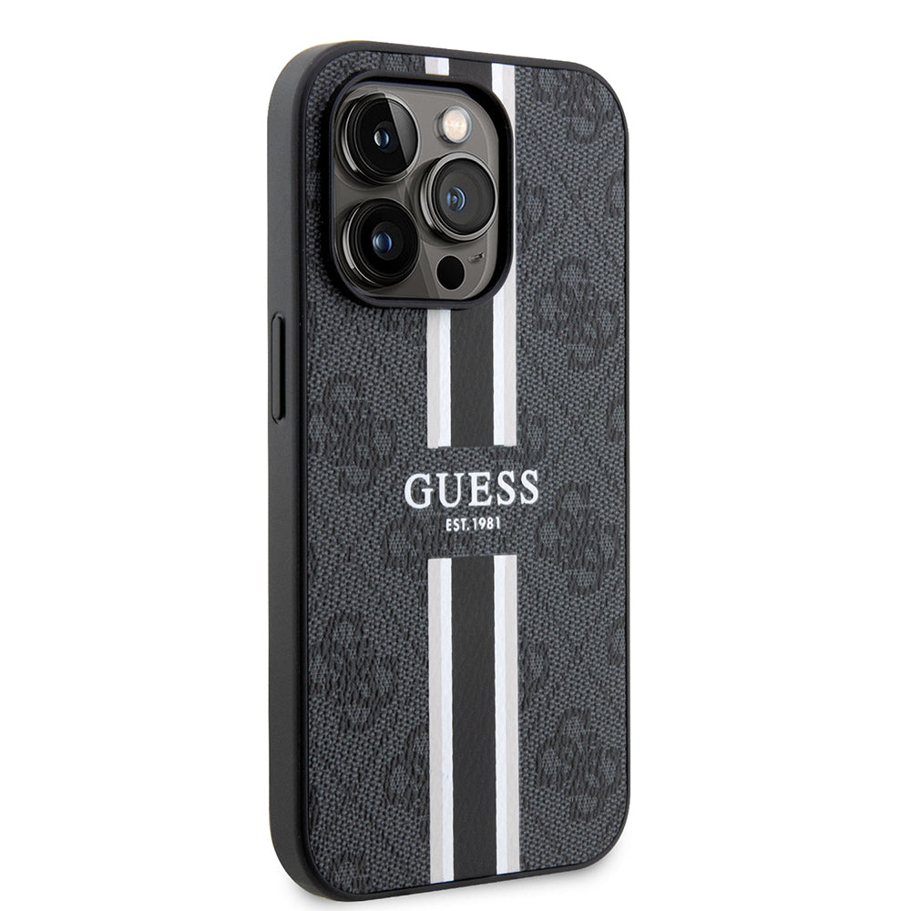 Futrola MagSafe za Apple iPhone 15 Pro, Guess, 4G Printed Stripes, Crna