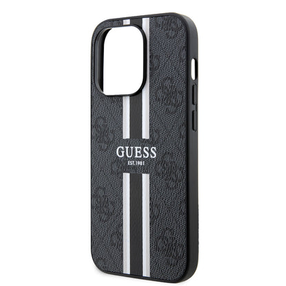 Futrola MagSafe za Apple iPhone 15 Pro, Guess, 4G Printed Stripes, Crna