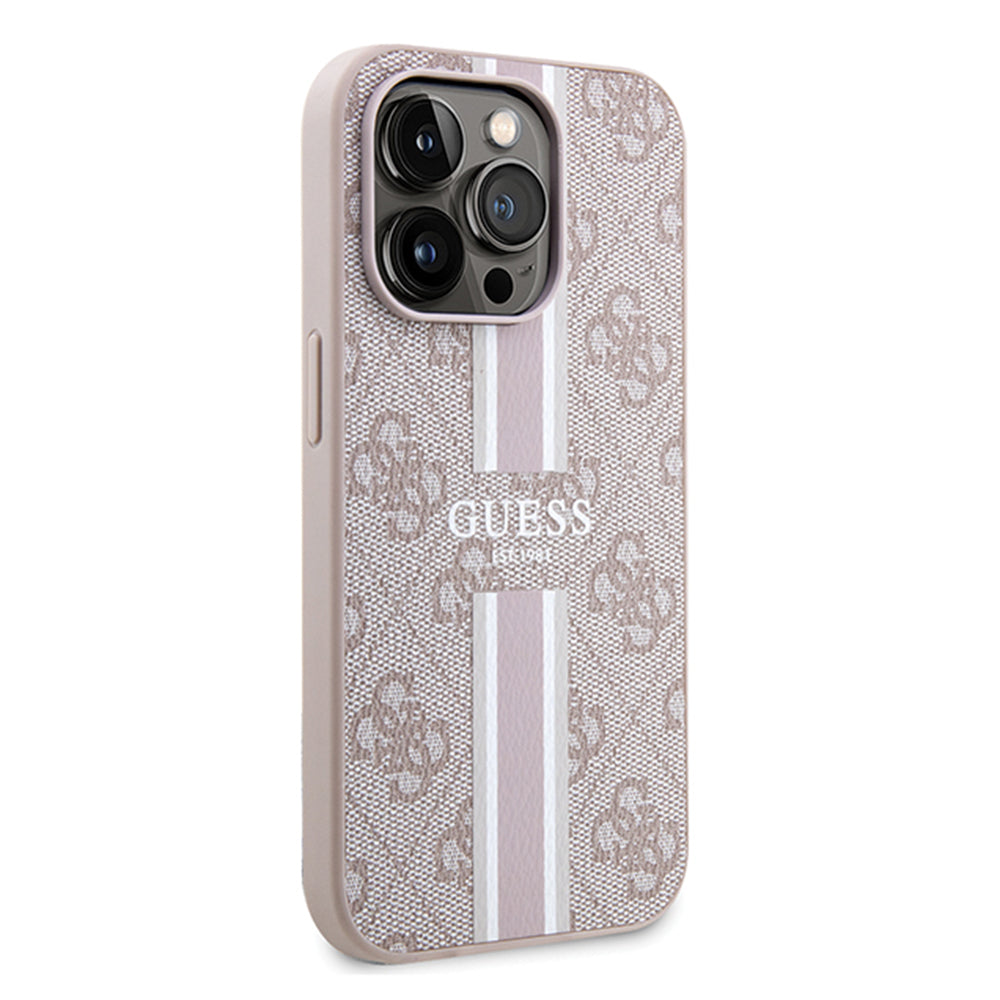Futrola MagSafe za Apple iPhone 15 Pro, Guess, 4G Printed Stripes, Roze