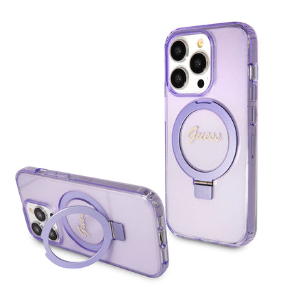Futrola MagSafe za Apple iPhone 15 Pro, Guess, IML Ring Stand Glitter, Ljubičasta