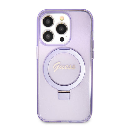 Futrola MagSafe za Apple iPhone 15 Pro, Guess, IML Ring Stand Glitter, Ljubičasta