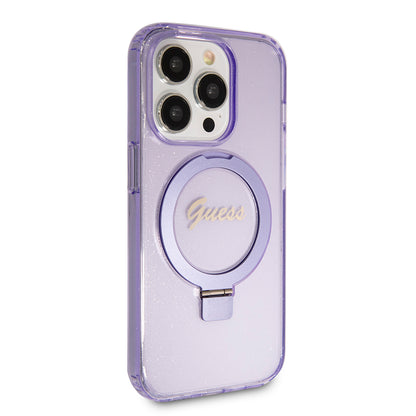 Futrola MagSafe za Apple iPhone 15 Pro, Guess, IML Ring Stand Glitter, Ljubičasta