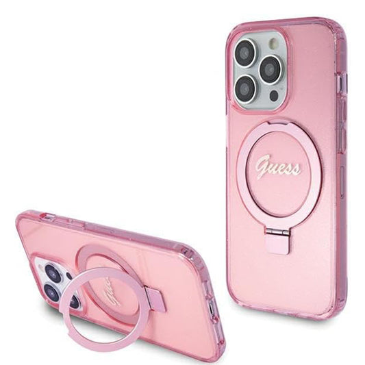 Futrola MagSafe za Apple iPhone 15 Pro, Guess, IML Ring Stand Glitter, Roze