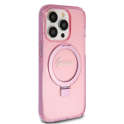 Futrola MagSafe za Apple iPhone 15 Pro, Guess, IML Ring Stand Glitter, Roze