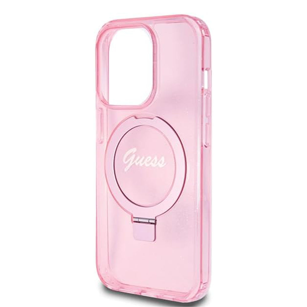 Futrola MagSafe za Apple iPhone 15 Pro, Guess, IML Ring Stand Glitter, Roze