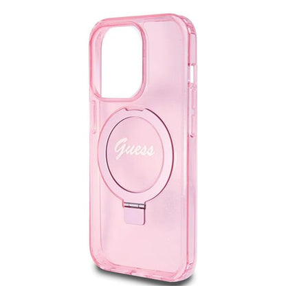 Futrola MagSafe za Apple iPhone 15 Pro, Guess, IML Ring Stand Glitter, Roze