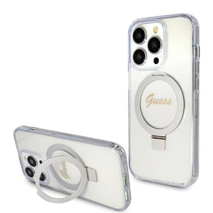 Futrola MagSafe za Apple iPhone 15 Pro, Guess, IML Ring Stand Glitter, Transparentna