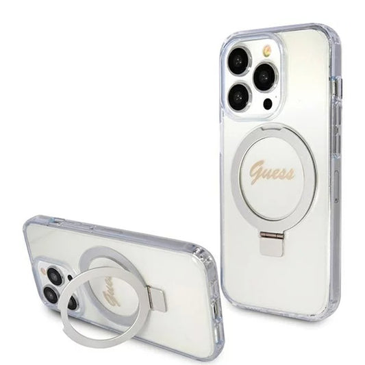 Futrola MagSafe za Apple iPhone 15 Pro, Guess, IML Ring Stand Glitter, Transparentna