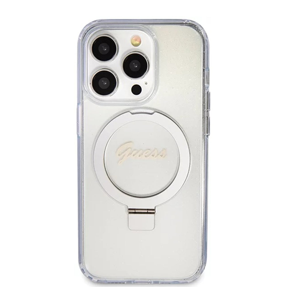 Futrola MagSafe za Apple iPhone 15 Pro, Guess, IML Ring Stand Glitter, Transparentna