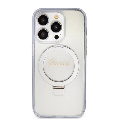 Futrola MagSafe za Apple iPhone 15 Pro, Guess, IML Ring Stand Glitter, Transparentna
