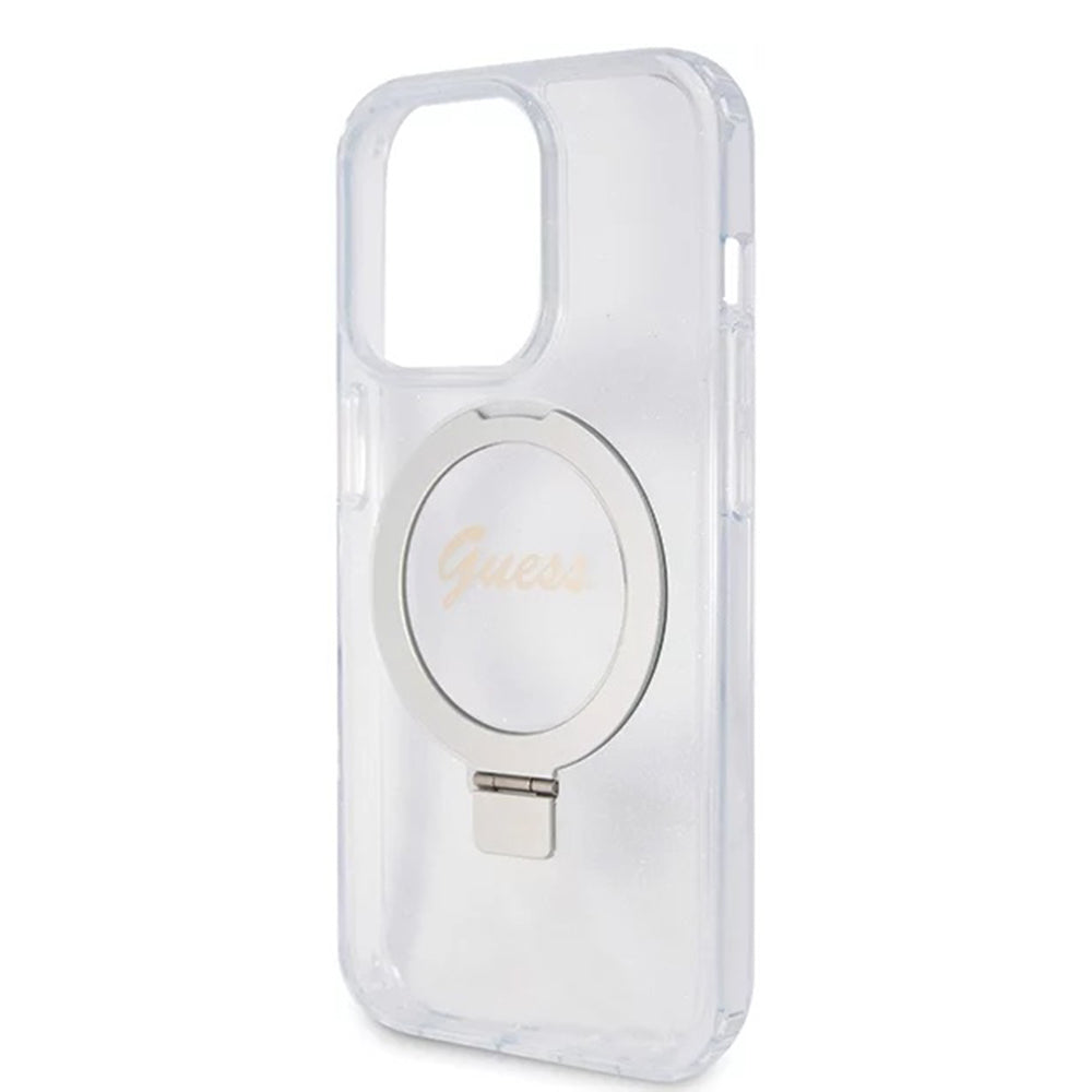 Futrola MagSafe za Apple iPhone 15 Pro, Guess, IML Ring Stand Glitter, Transparentna