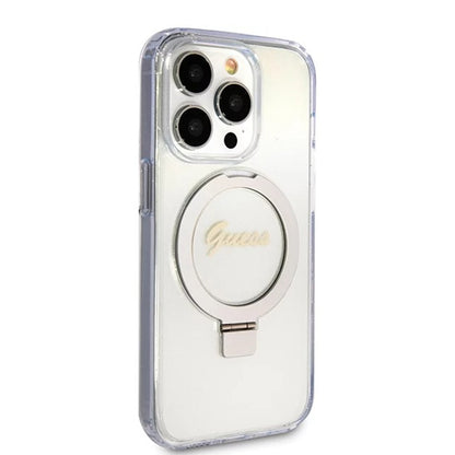 Futrola MagSafe za Apple iPhone 15 Pro, Guess, IML Ring Stand Glitter, Transparentna