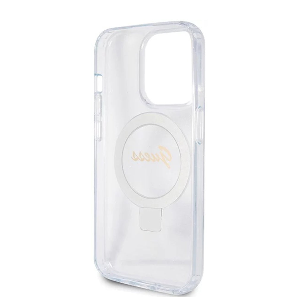 Futrola MagSafe za Apple iPhone 15 Pro, Guess, IML Ring Stand Glitter, Transparentna