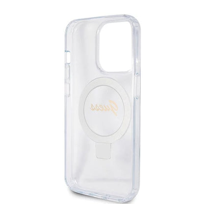 Futrola MagSafe za Apple iPhone 15 Pro, Guess, IML Ring Stand Glitter, Transparentna