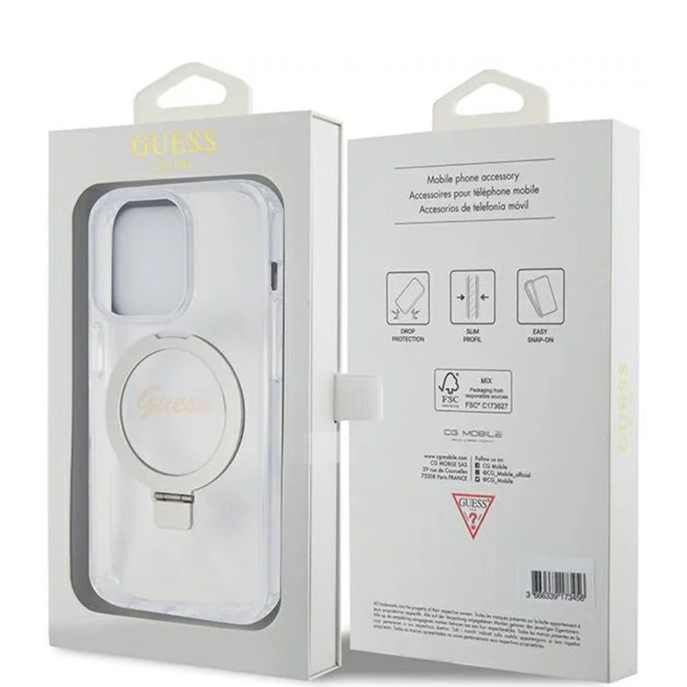 Futrola MagSafe za Apple iPhone 15 Pro, Guess, IML Ring Stand Glitter, Transparentna