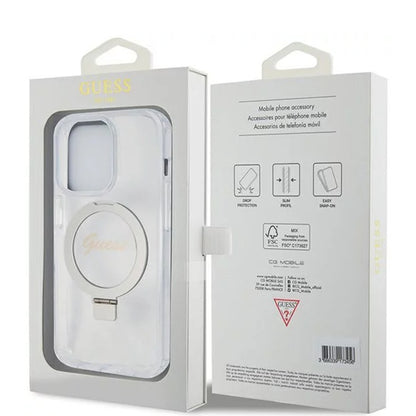 Futrola MagSafe za Apple iPhone 15 Pro, Guess, IML Ring Stand Glitter, Transparentna