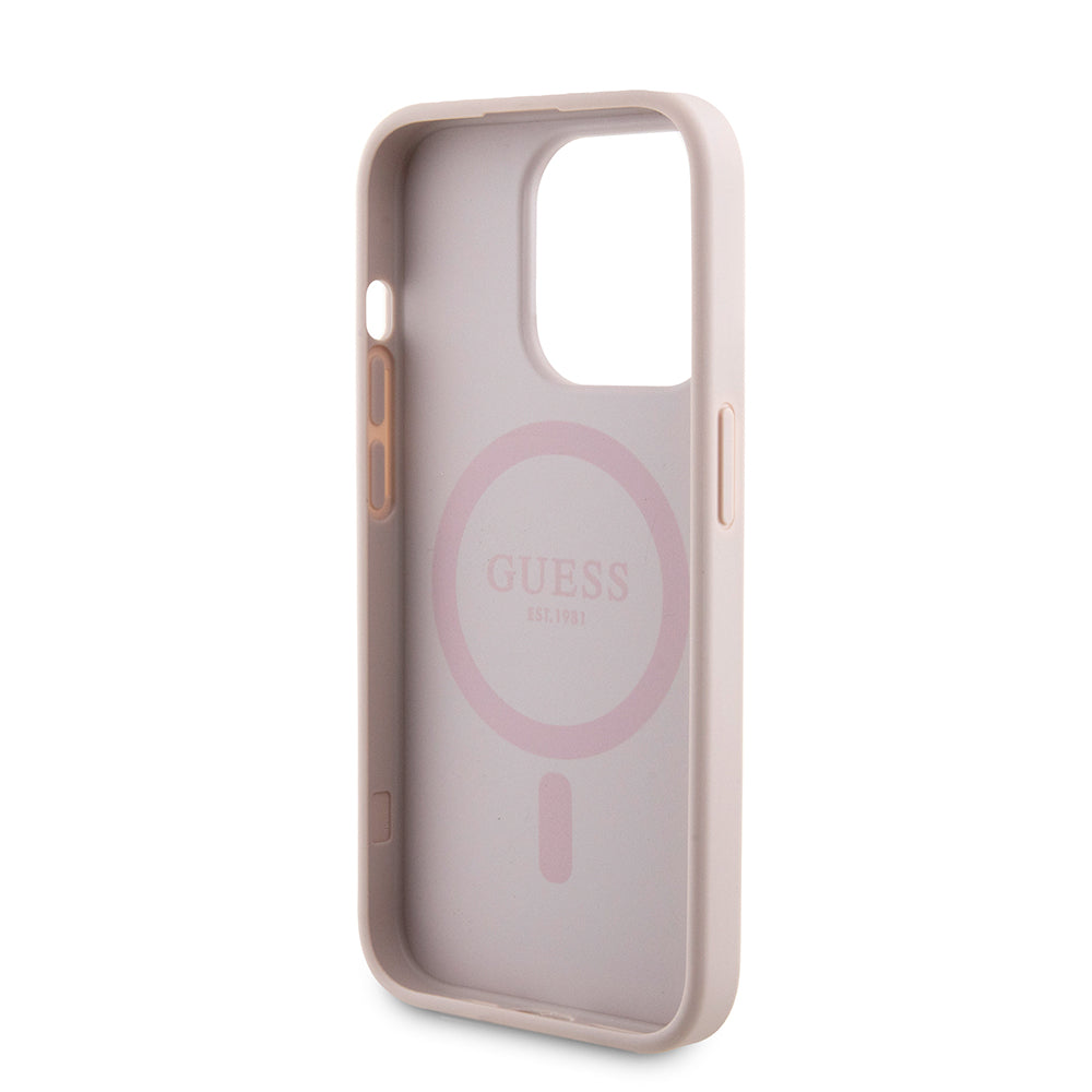 Futrola MagSafe za Apple iPhone 15 Pro, Guess, Powerbank 4G Metal Logo, Roze