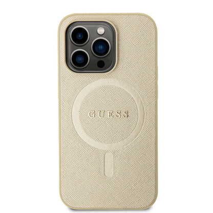 Futrola MagSafe za Apple iPhone 15 Pro, Guess, Saffiano, Bež