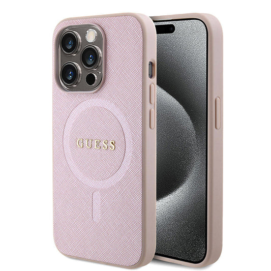 Futrola MagSafe za Apple iPhone 15 Pro, Guess, Saffiano, Roze