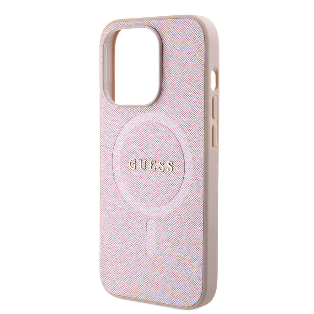 Futrola MagSafe za Apple iPhone 15 Pro, Guess, Saffiano, Roze