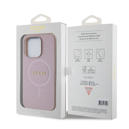 Futrola MagSafe za Apple iPhone 15 Pro, Guess, Saffiano, Roze