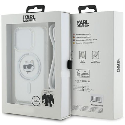 Futrola MagSafe za Apple iPhone 15 Pro, Karl Lagerfeld, IML Crossbody Choupette's Head with Strap, Transparentna