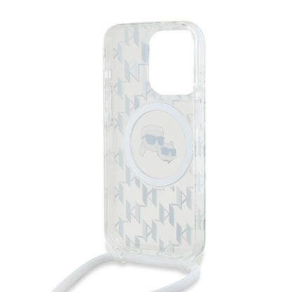 Futrola MagSafe za Apple iPhone 15 Pro, Karl Lagerfeld, IML Crossbody Monogram Karl & Choupette's Heads, Transparentna